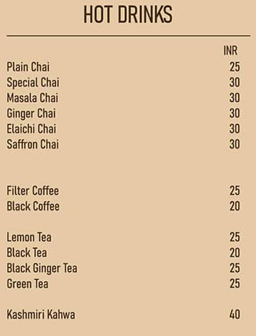 Chai Blends menu 