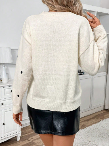 Title 7, Womens Fashion All-match Love Embroidery V-nec...