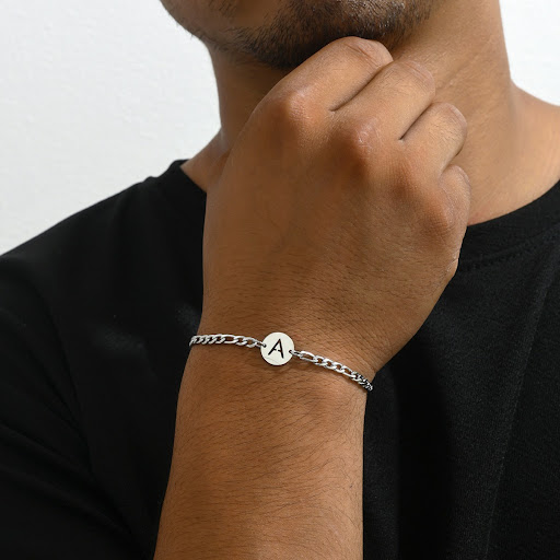 Title 5, Simple Letter Titanium Steel Bracelet with Spec...