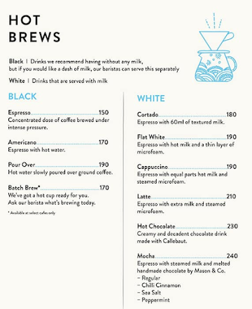 Blue Tokai Coffee Roasters menu 