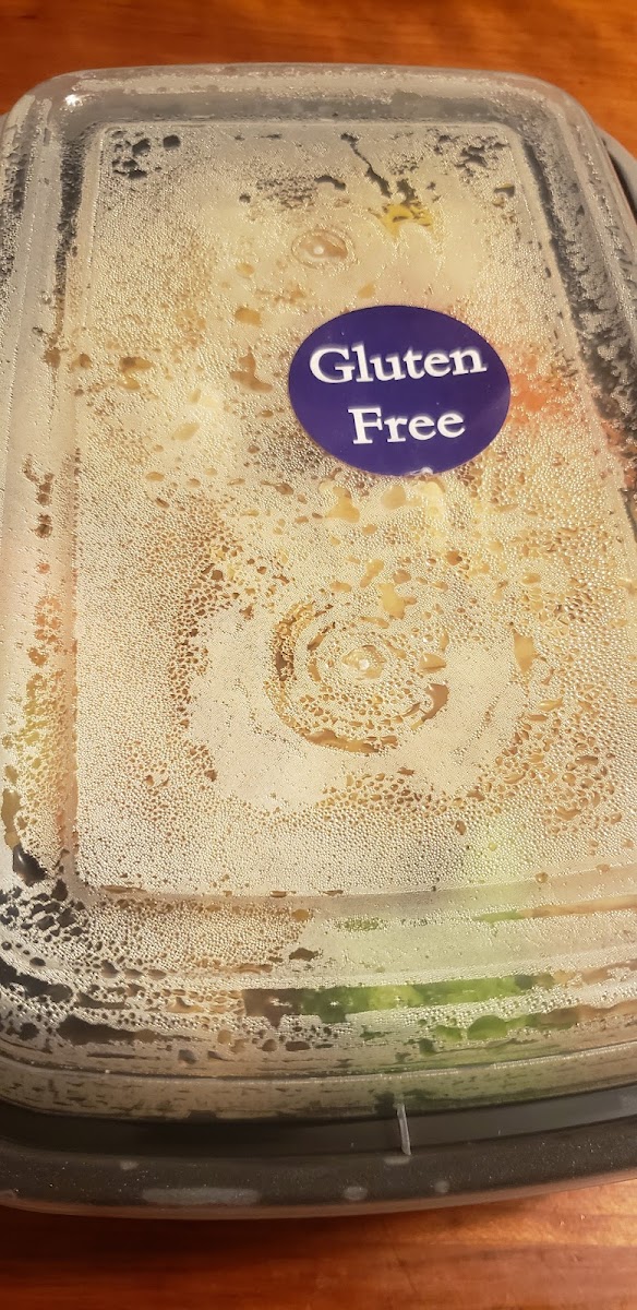 Wheat noodles with a GF sticker on top