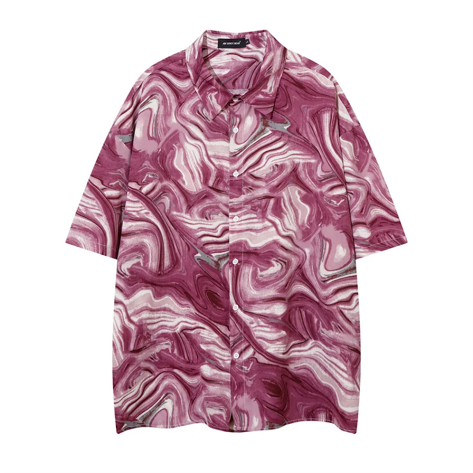 Męska koszulka z krótkim rękawem w kolorze winogronowego fioletu z efektem tie-dye i kołnierzem, idealna na co dzień.