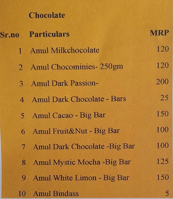 Amul Ice Cream Parlor menu 