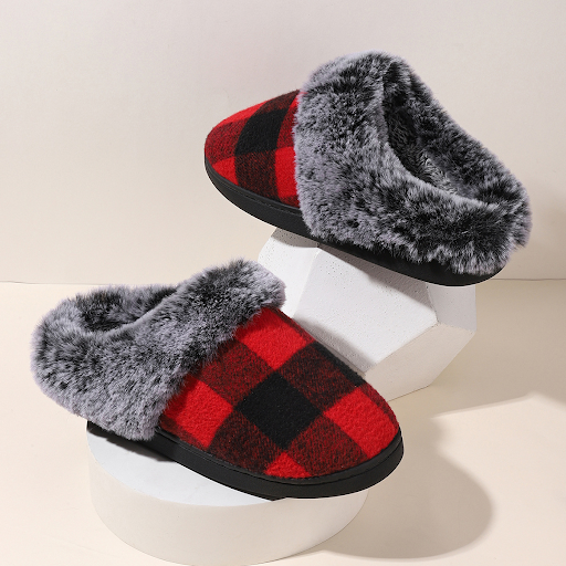 Title 12, Winter Warm Plaid Plush Slippers Home Indoor No...