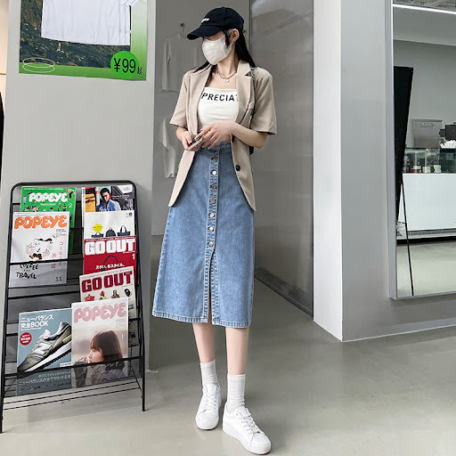 Title 6, Womens Mid-Length A-Line High Waist Split Deni...