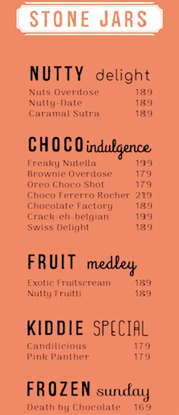 Frozen Bottle - Milkshakes, Desserts And Ice Cream menu 