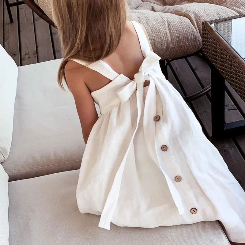 Title 1, Vestido infantil de algodão e linho, sem mangas...