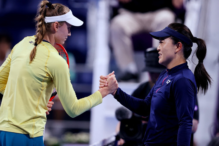 Japan's Naomi Osaka shakes hands with Croatia's Petra Martic after their match at the Qatar Open in Doha, Qatar, February 13 2024. Picture: IBRAHEEM AL OMARI/REUTERS