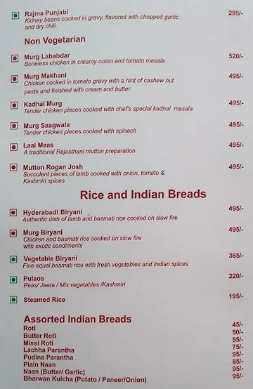 Legend Restaurant menu 