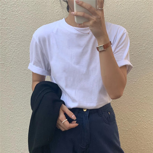 Title 5, Womens Solid Color Loose White T-shirt