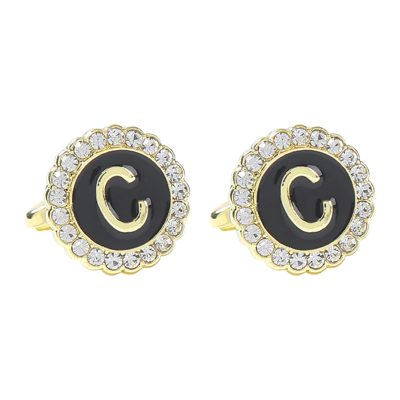 Ronde manchetknopen voor heren met diamant en 26 letters, personaliseerbaar, stijlvol cadeau voor elke gelegenheid.