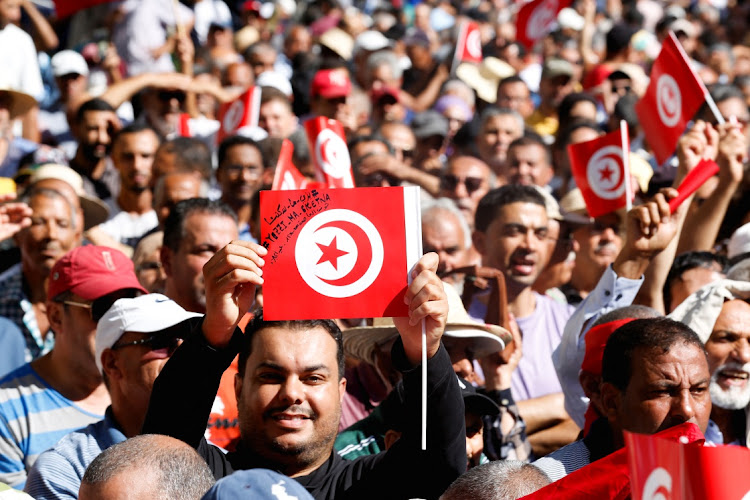 Supporters of Tunisia's Islamist opposition party Ennahda attend a protest against Tunisian President Kais Saied, in Tunis, Tunisia on October 15, 2022.