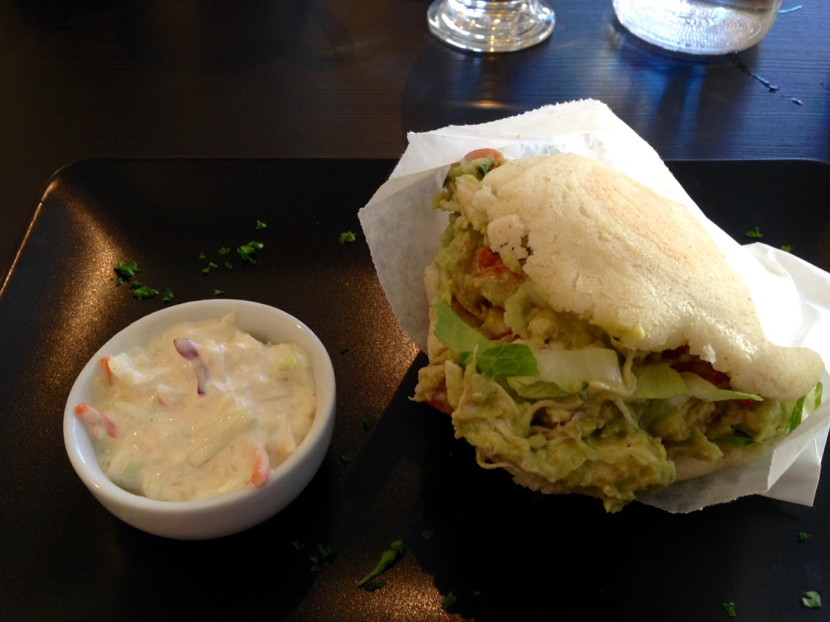 Chicken avocado arabeta with a side of creamy coleslaw.  Delicious!