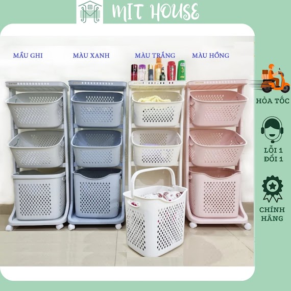 Kệ Nhựa 3 Tầng Việt Nhật Plastic, Kệ Đựng Đồ Đa Năng Có Bánh Xe Và Sọt To Để Đồ Tiện Lợi Nhiều Màu Sắc Lựa Chọn