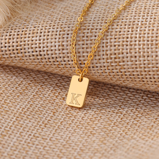 Title 3, Stainless Steel Simple 26 Letter Tag Pendant Ne...