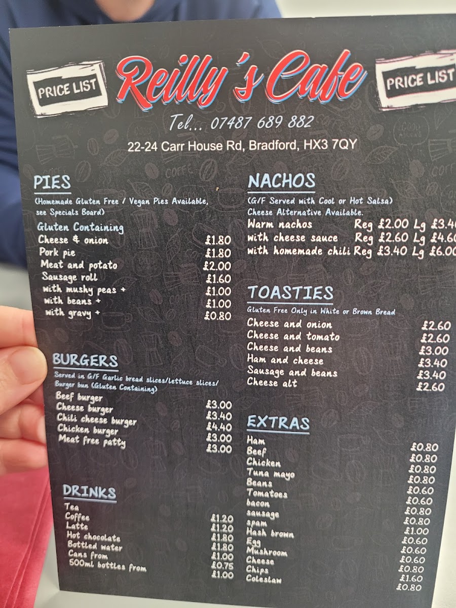 Reilly's Cafe gluten-free menu