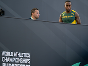 Akani Simbine walks away from the track after being disqualified in the men's 100m semifinals at the world championships in Budapest last Sunday.