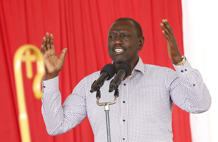 Deputy President William Ruto at a prayer meeting with Taita Taveta Church leaders led by Bishop Liverson Mng'oda of ACK Taita Taveta Diocese on September 2, 2020.