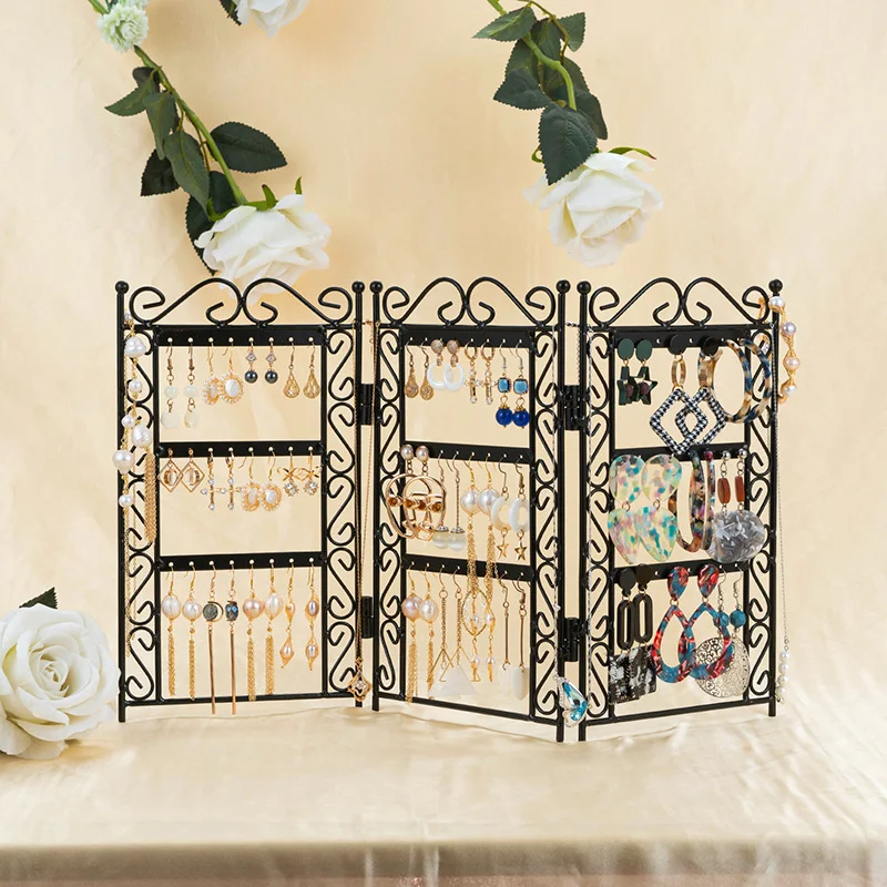 Ketting- en oorbellen sieraden stand met 3 deuren Metalen standaard display rack Sieraden organizer opbergrek
