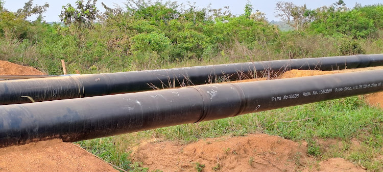 The flasks where the pipeline will be inserted,these will later be buried underneath the ground as they carry crude oil from the two wells of tilenga and kingfisher to the refinery in Tanzania.