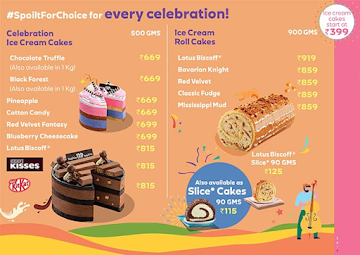 Gourmet Ice cream Cakes by Baskin Robbins menu 