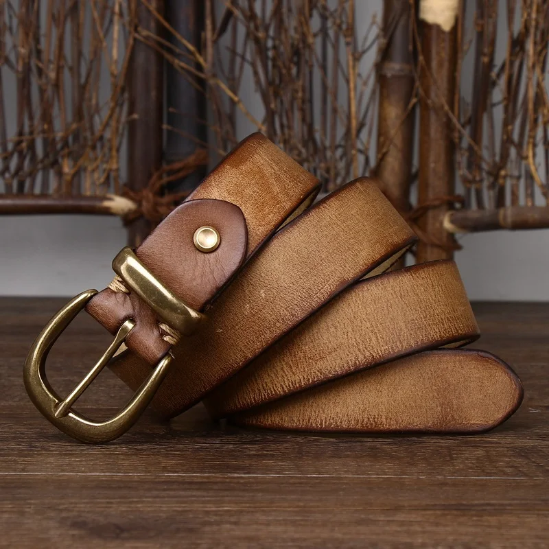 Vintage Distressed Cowhide Leather Pin Buckle Waistband. A durable and stylish belt for your everyday needs. Adds charac