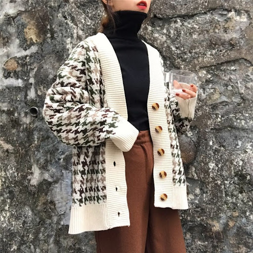 Title 16, Retro Cardigan Plaid Sweater Jacket Girl Studen...