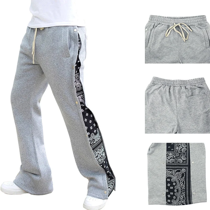Pantalones casuales deportivos para hombre de hip hop, holgados, con estampado paisley de la costa oeste, pierna ancha, múltiples líneas