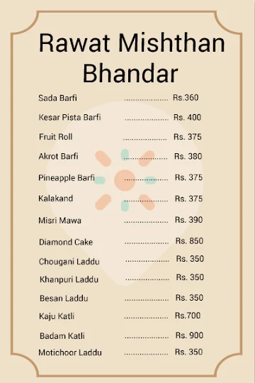 Rawat Mishthan Bhandar menu 