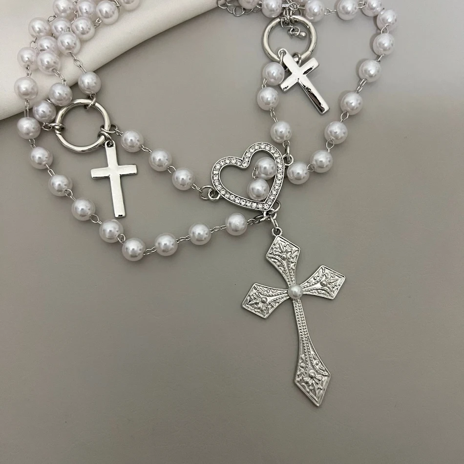 Collar Doble Cruz con Cuentas Multicapa para Compartir Un Regalo Significativo y Elegante para Dos