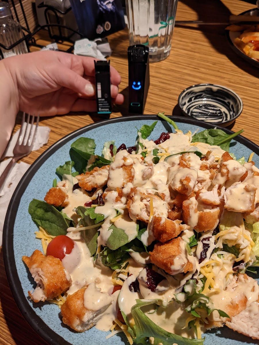 Crispy Chicken Salad with Creamy Amazing Dressing at Wingers in Riverton: Both salad and dressing tested as gluten free.