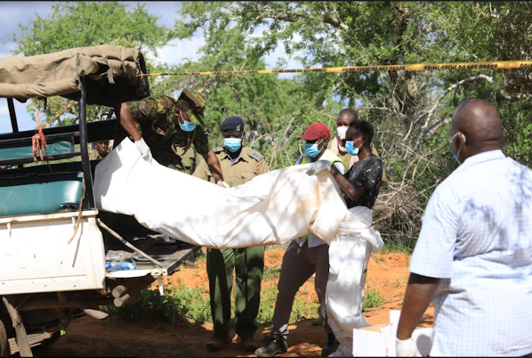 Detectives from the Homicide Unit and forensic experts begin retrieving bodies of people believed to be followers of Controversial Malindi pastor Paul Mackenzie in Shakahola Magarini Constituency Kilifi County.