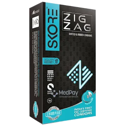 Skore Zig Zag Dotted And Ribbed Condoms - 10