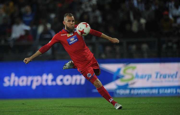 Jeremy Brockie of Supersport United during the MTN8 Semi Final Second Leg match between Maritzburg United and Supersport United on the 09 September 2017 at Harry Gwala Stadium.