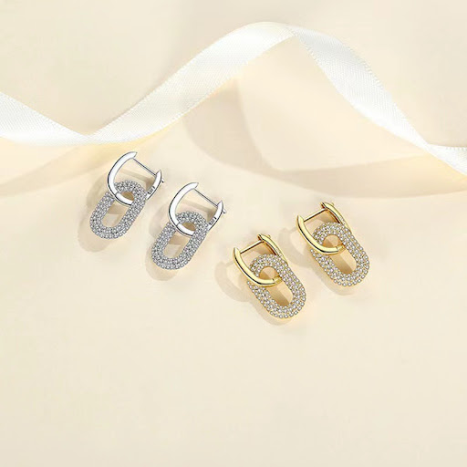 Title 8, Full Diamond Oval Copper Ear Studs Earrings, sp...