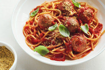 Spaghetti with Eggplant “Meatballs” and Tomato Sauce