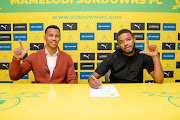 Mamelodi Sundowns chairman Thlopie Motsepe welcomes new signing Sipho Mbule.