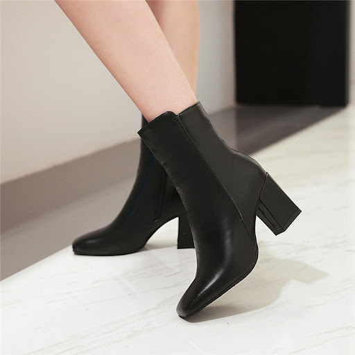 Title 10, Womens thick heel leather zipper boots. Stylis...