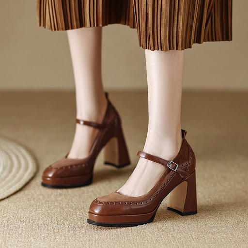 Title 4, Leather High Heels Female French Retro. Elevate...