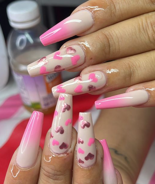 Little Hearts pink ombre nail 