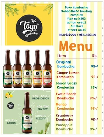 Toyo Kombucha menu 