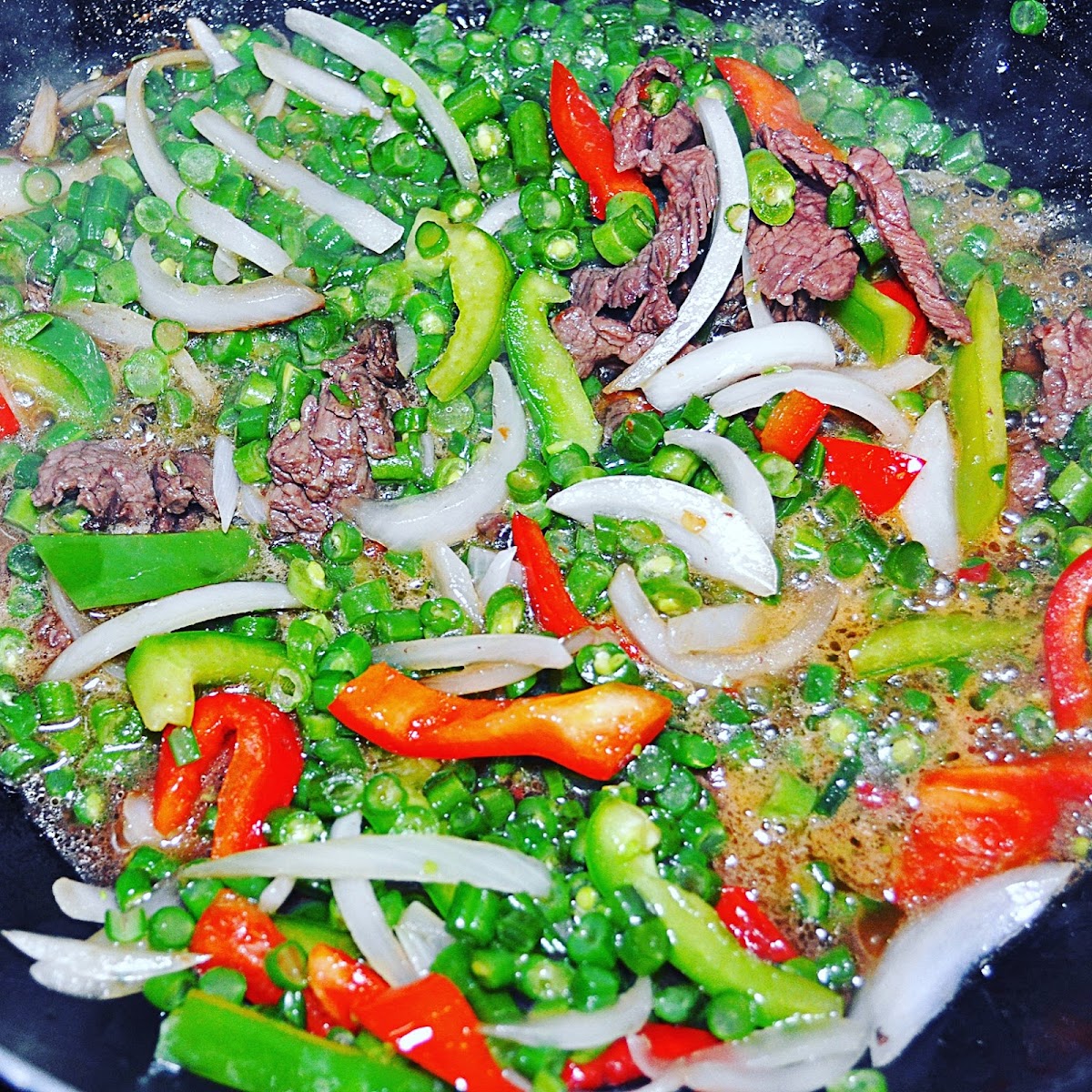 Thai Basil Green Beans with beef from Galanga Thai Cuisine.