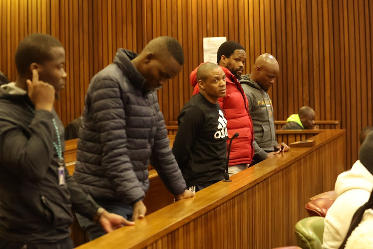 The five men accused of murdering Bafana Bafana captain Senzo Meyiwa in the high court in Pretoria. File photo.