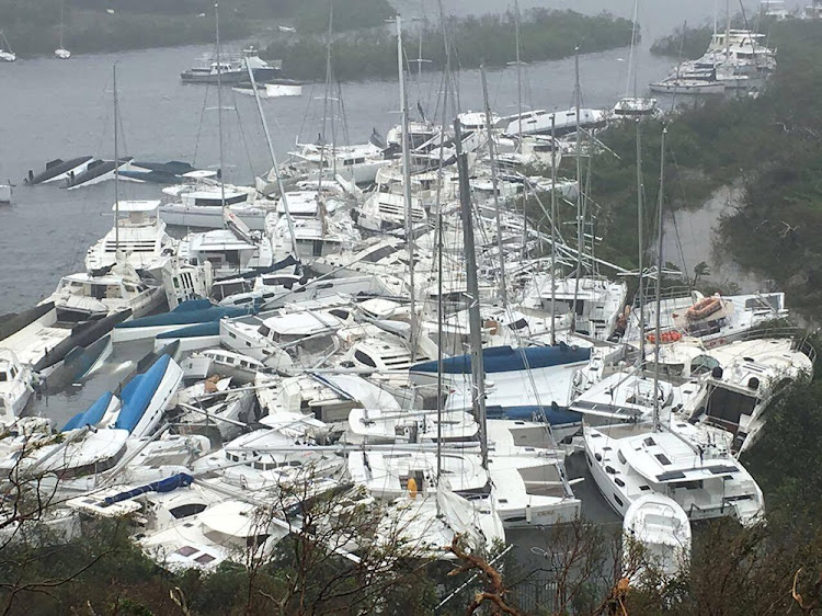 Pleasure craft lie crammed against the shore in Paraquita Bay as the eye of Hurricane Irma passed Tortola, British Virgin Islands September 6, 2017.