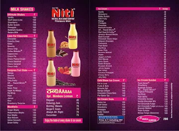 Niti Shake & Ice Cream Hub menu 