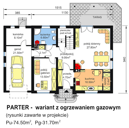 BW-44 - Rzut parteru - propozycja adaptacji - ogrzewanie gazowe