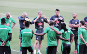 Bafana Bafana head coach Stuart Baxter speaks to his squad during a training session ahead of the team's 2018 FIFA Russia World Cup must-win qualifier between hosts South Africa and Senegal at Peter Mokaba Stadium in Polokwane on Friday 10 November 2017.