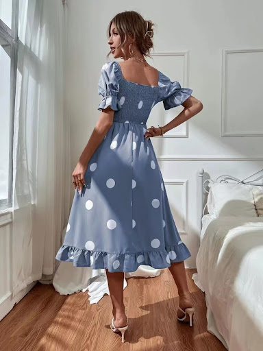 Title 4, Big Round Dot Slim Fitting Sweet Ruffled Short ...