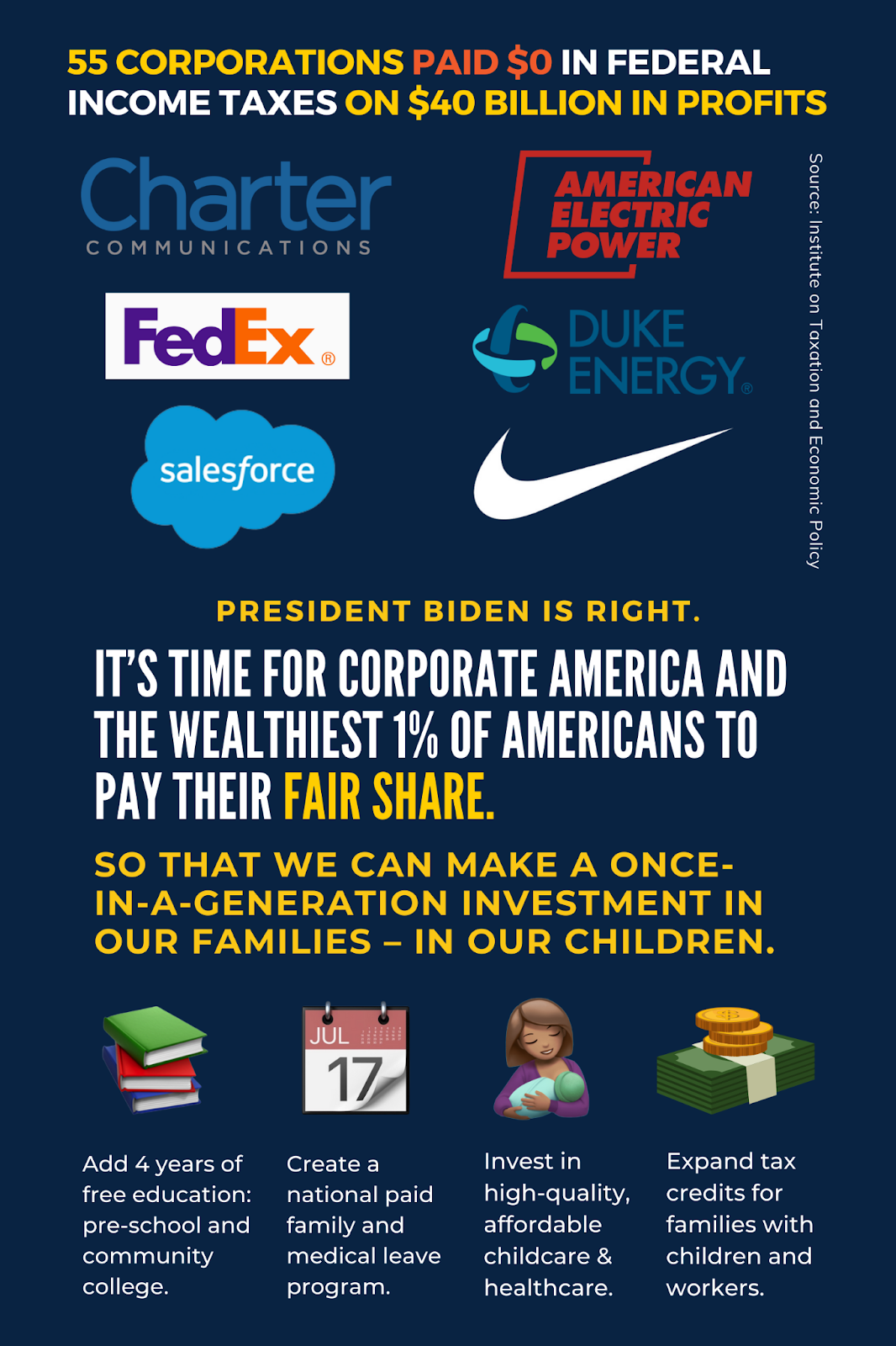 Graphic: President Biden is right: It's time for corporate america and the wealthiest 1% of Americans to pay their fair share.