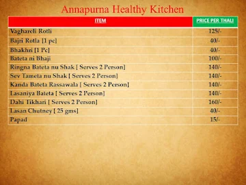 Annapurna Healthy Kitchen menu 